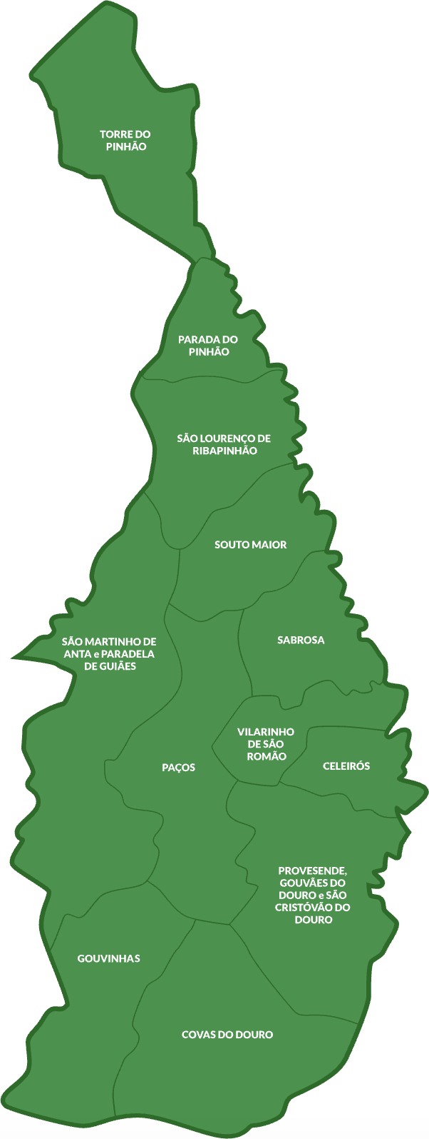Mapa de Sabrosa com a indica&ccedil;&atilde;o das Freguesias (descritas acima nos pontos de interesse)